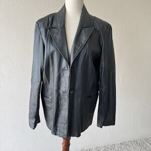 Vintage Lee Riveted Leather Lined Sz L Moto Biker Jacket Coat Button